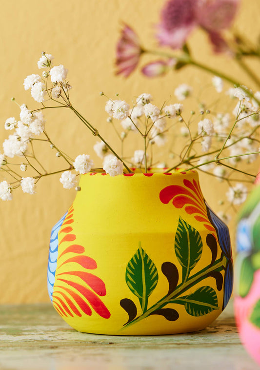 Handpainted Boyam Pot/Vase - Yellow