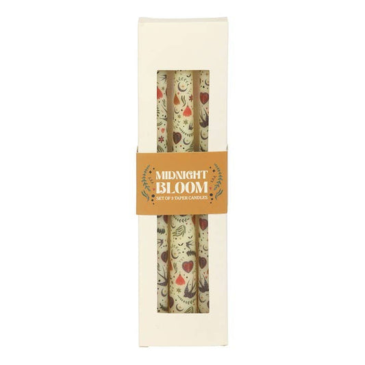 Candles - Cream Folk Floral Print Taper Dinner Candles - Box of 3