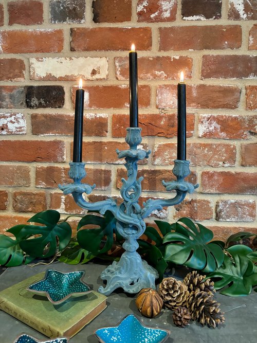 Flocked Candelabra - Light Blue/Grey