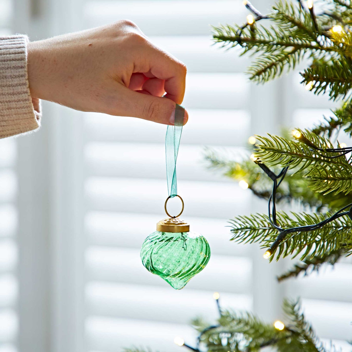 Set of 4 Keya Coloured Recycled Glass Raindrop Baubles