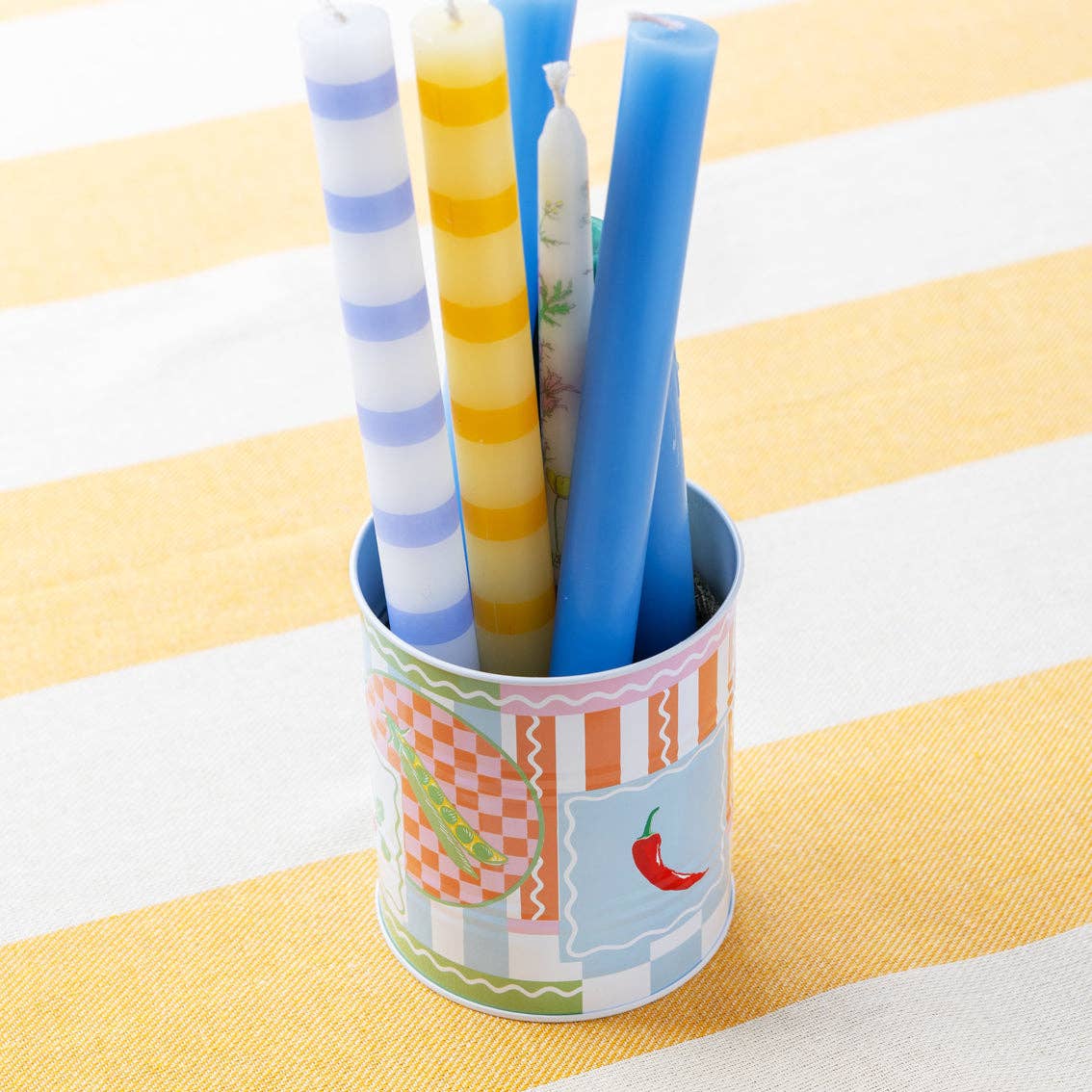 Yellow Stripe Straight Dinner Candles - Pack of 2