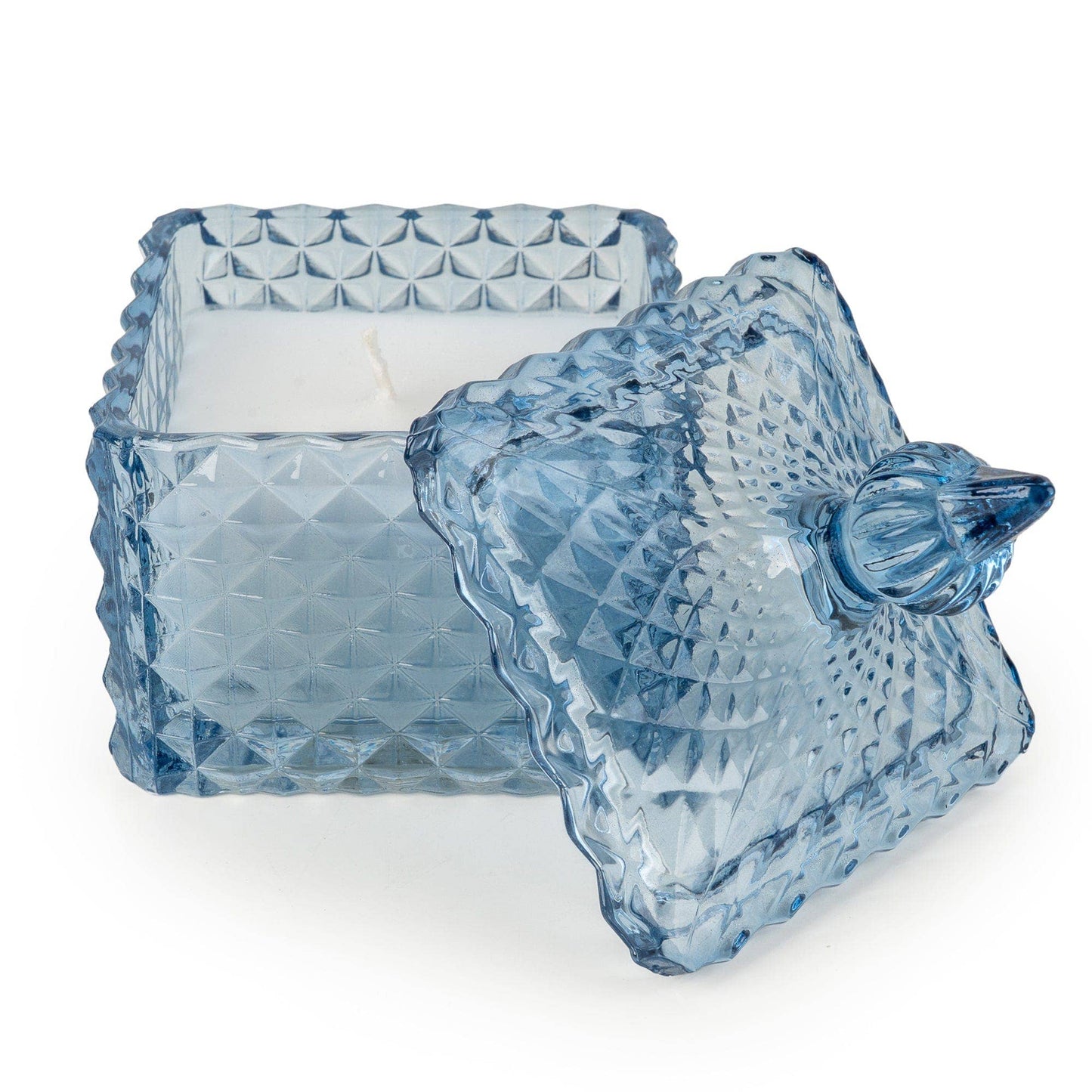 Blue Embossed Glass Candle Jar