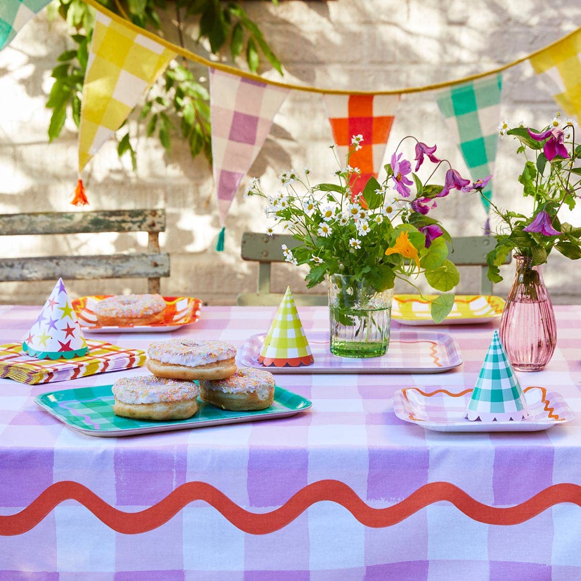 Colourful Gingham Tassel Cotton Bunting 3m