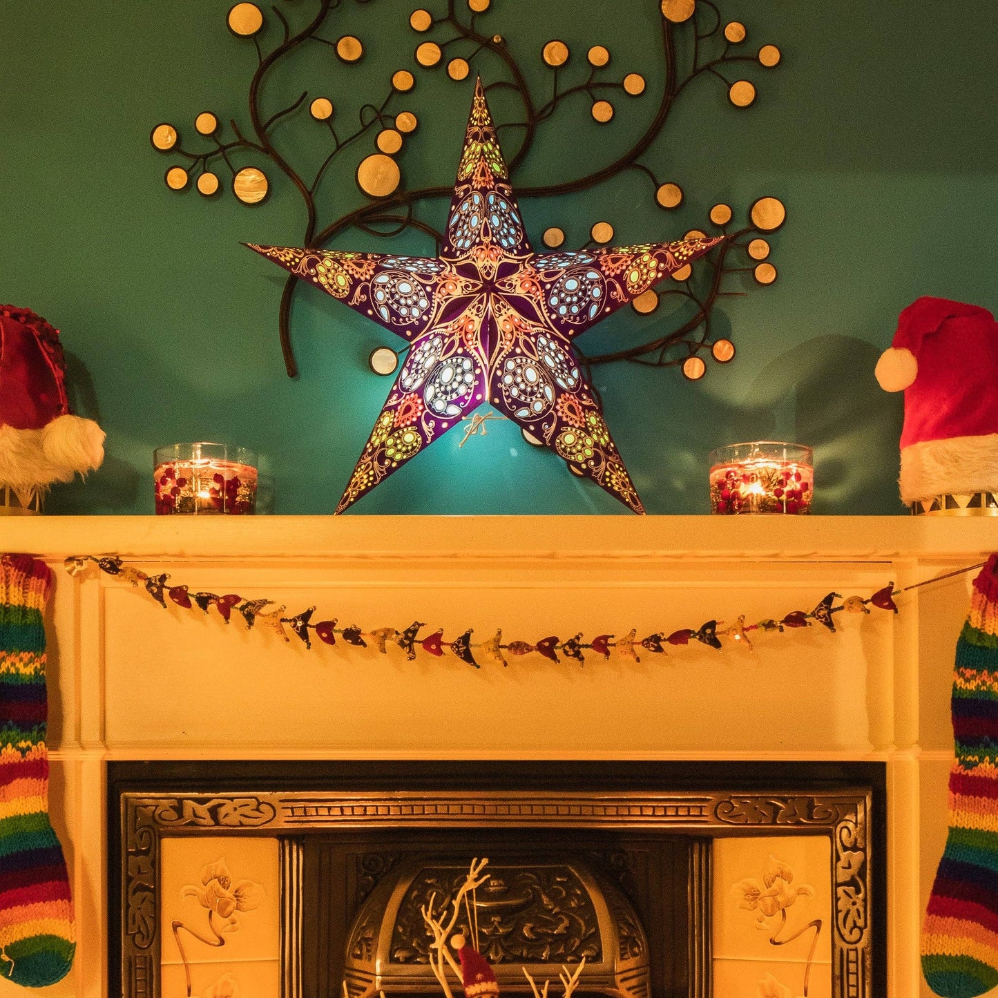 Hanging Star Light - Damask Cobalt Blue