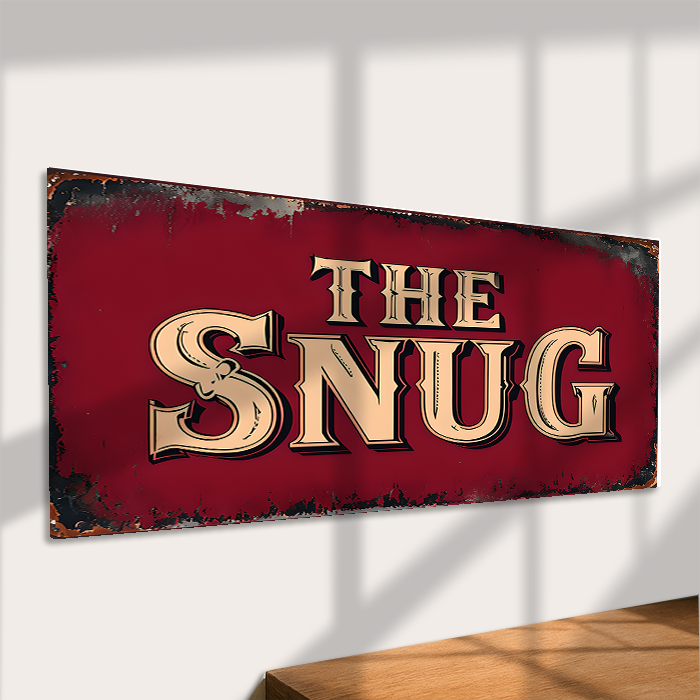 Metal Wall Sign - The Snug Burgundy - 16 x 8 inch