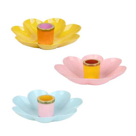 Coloured Enamel Flower Shaped Candle Holders