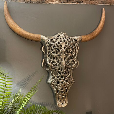Wall Mounted Tribal Skull Silver Effect