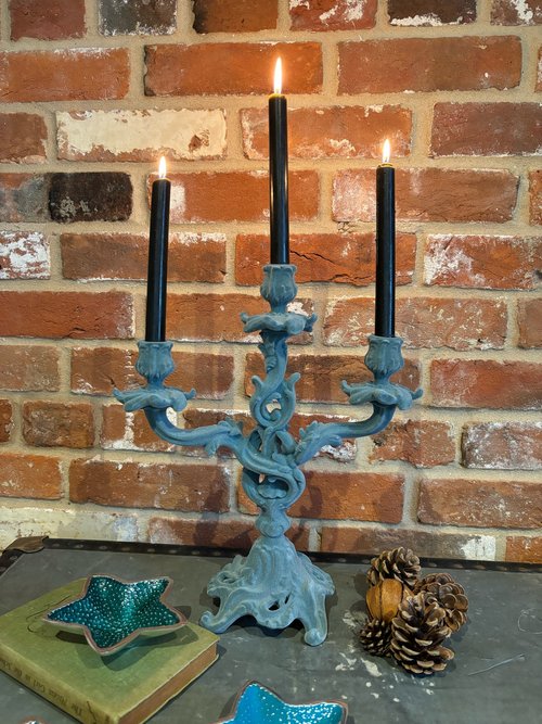 Flocked Candelabra - Light Blue/Grey