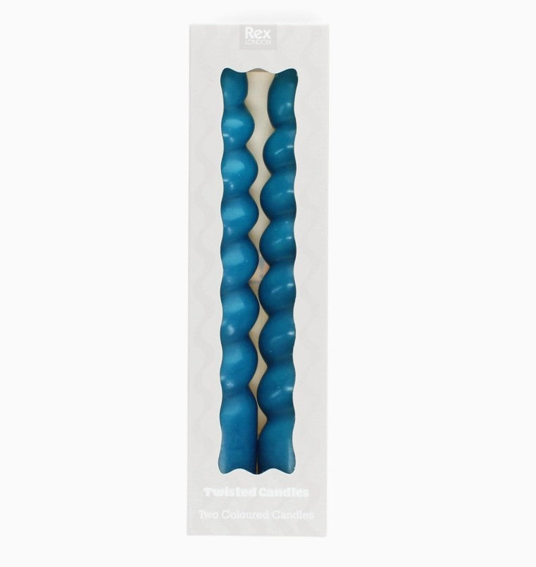 Blue Twisted Candles - Pack Of 2