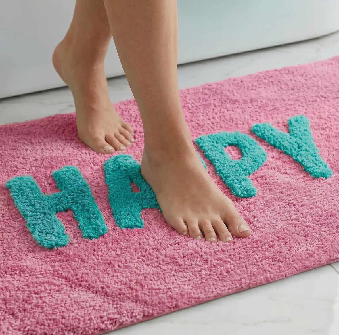 Bath Mat - Happy Pink And Turquoise