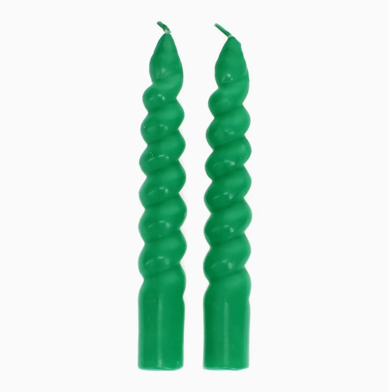 Green Twisted Candles - Pack Of 2