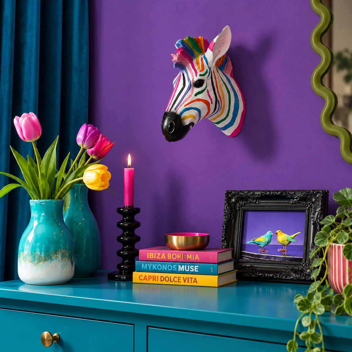 Wall Mounted Head - Rainbow Zebra