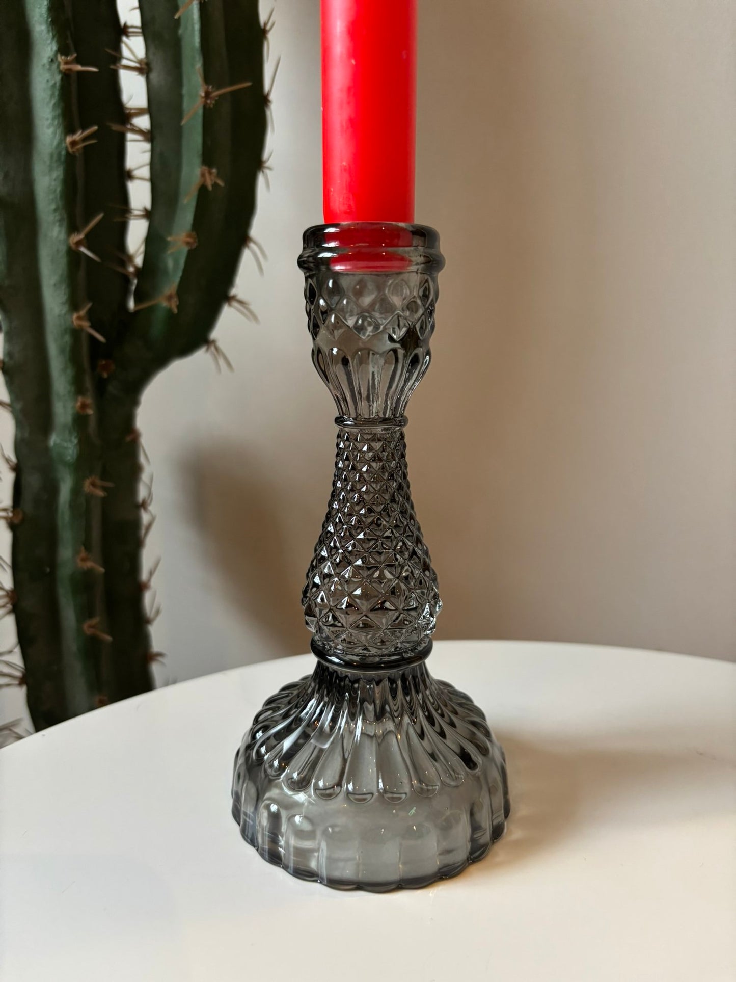 Retro Style Grey Glass Candle Holder