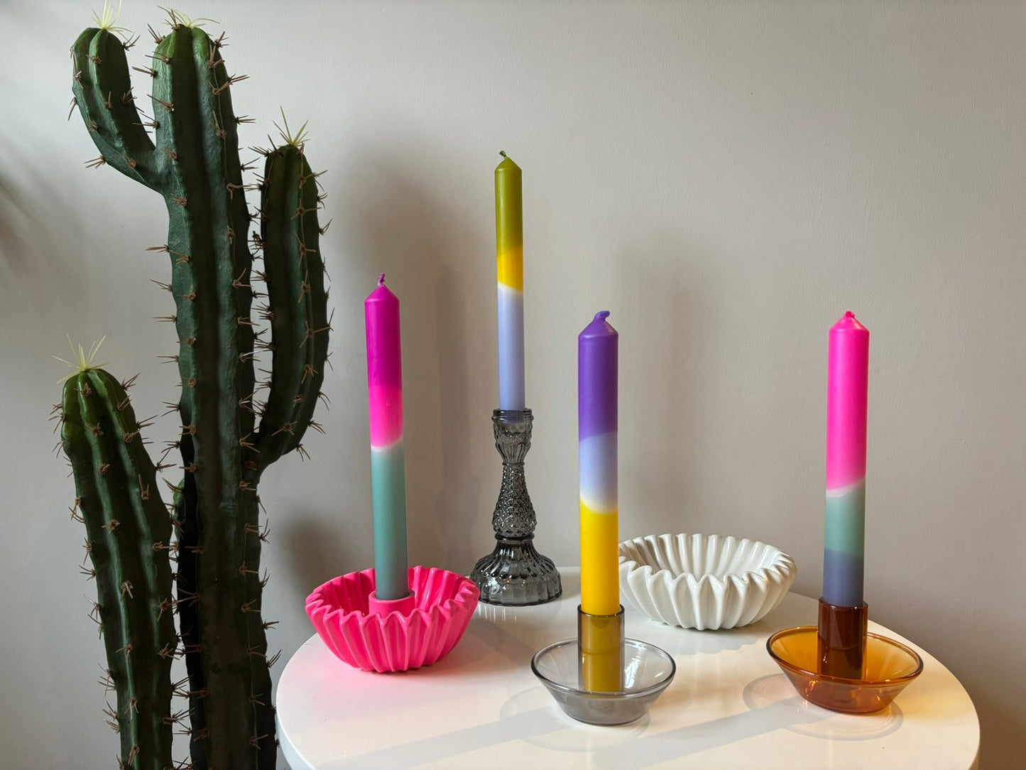 Retro Style Grey Glass Candle Holder