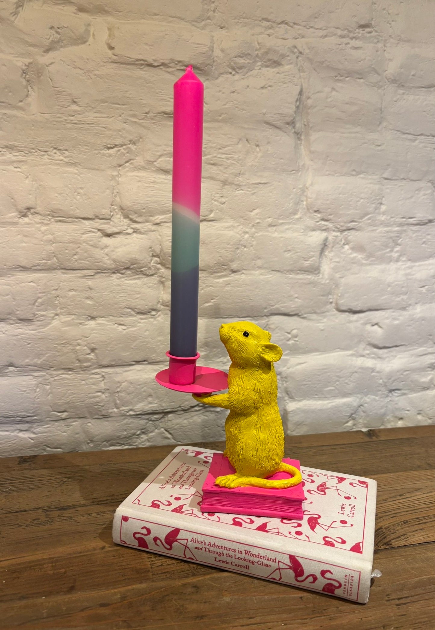Book Mouse Candle Holder - Popping Pink And Yellow