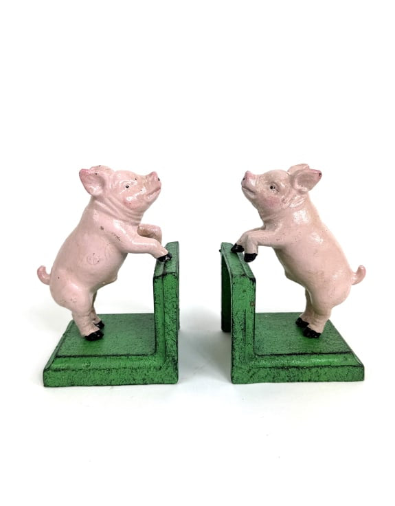 Cast Iron Antiqued Pair of Pig Bookends
