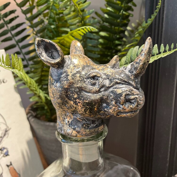 Bottle With Stopper - Antiqued Rhino