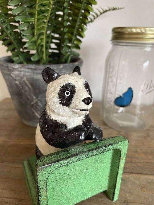 Cast Iron Antiqued Pair of Panda Bookends