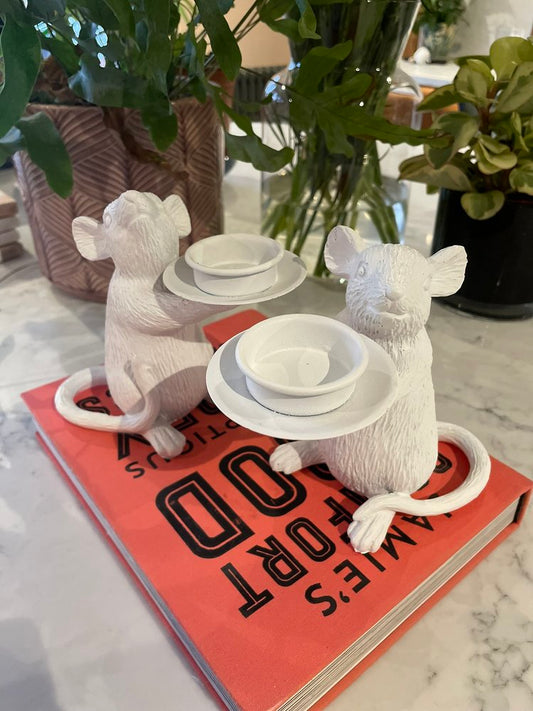 Mouse Tealight Candle Holders - White