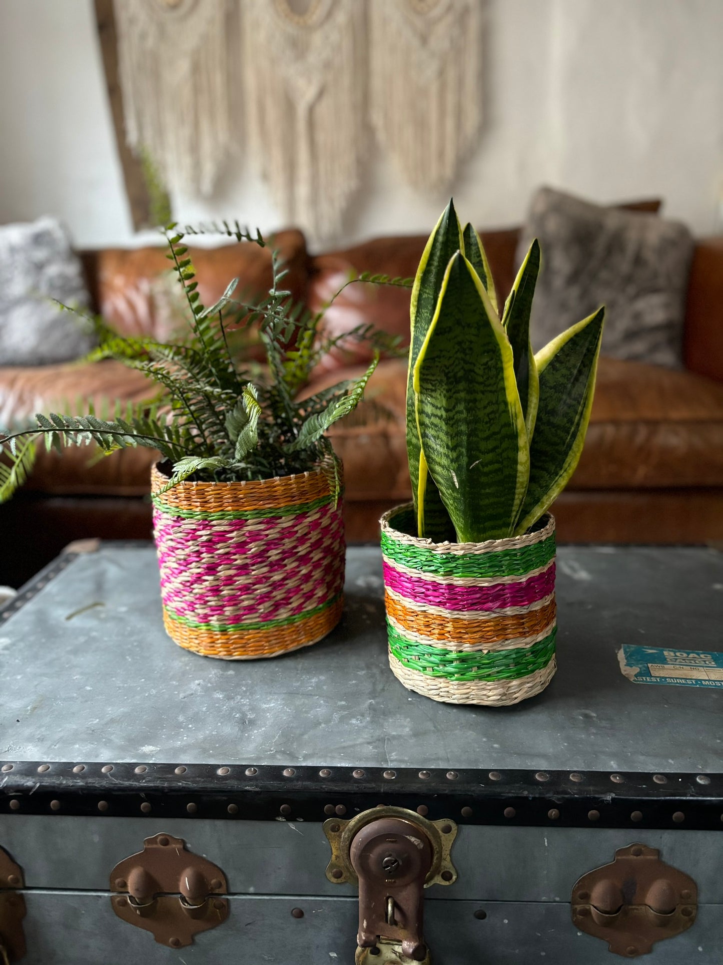 Patterned Seagrass Planters - Set of 2