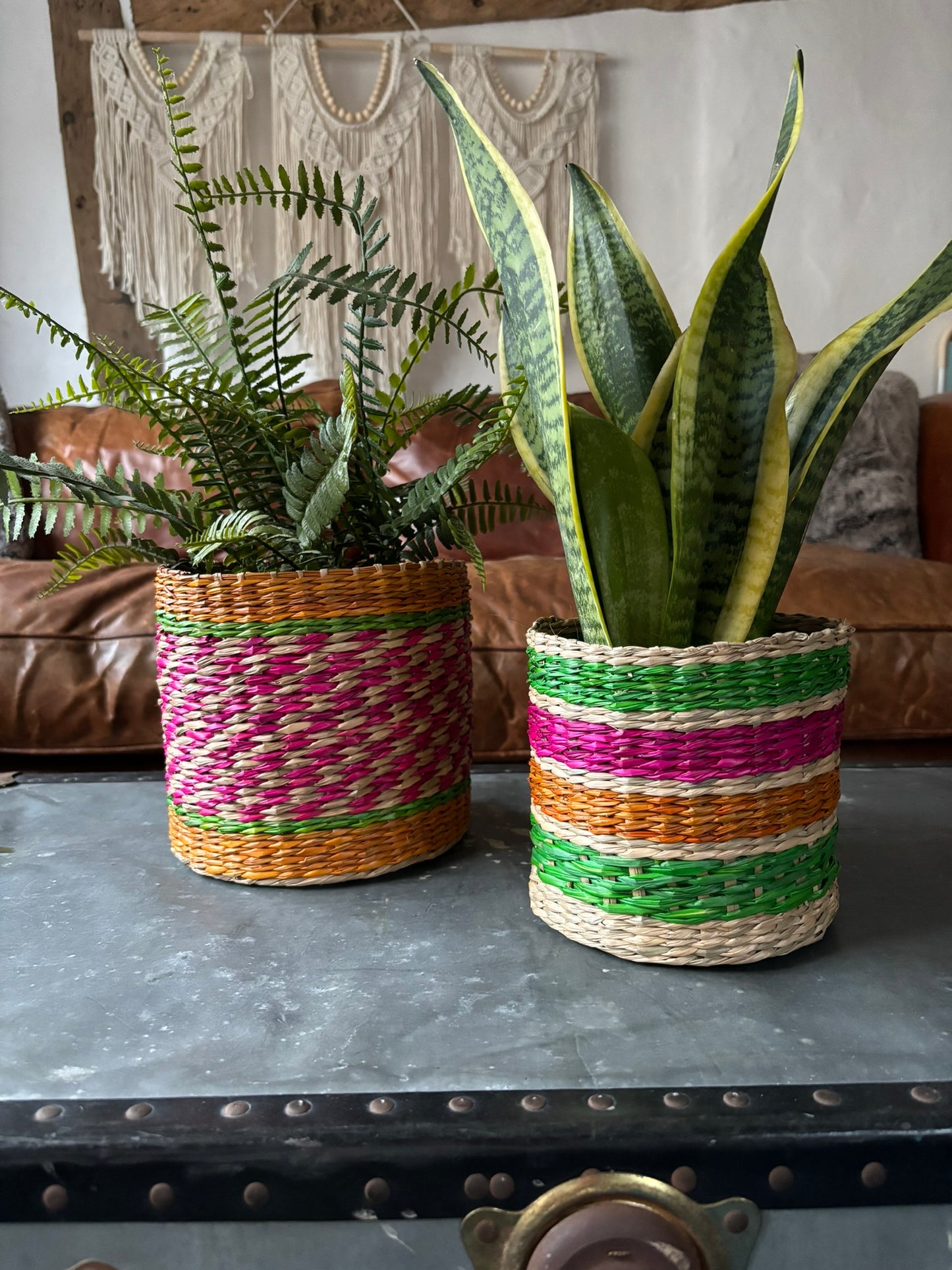 Patterned Seagrass Planters - Set of 2