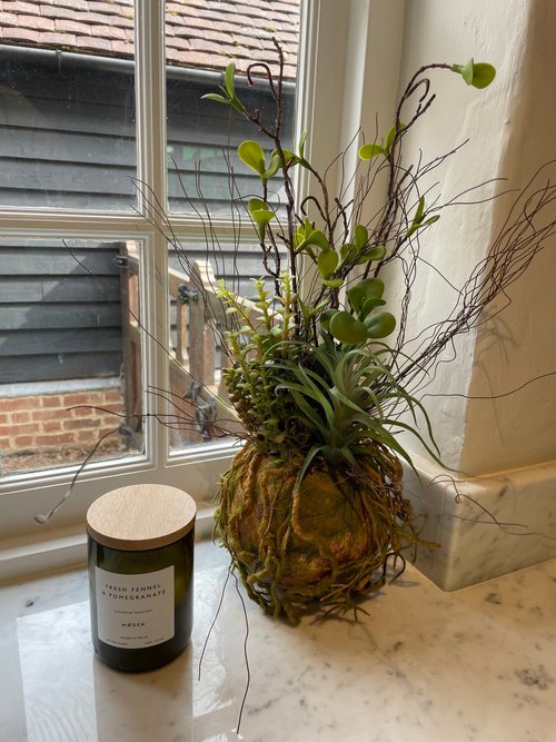 Faux Hanging Moss Ball with Plants