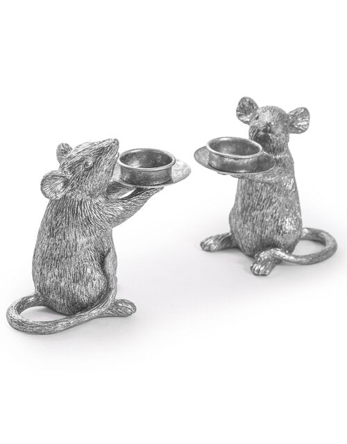 Mouse Tealight Candle Holders - Silver Effect