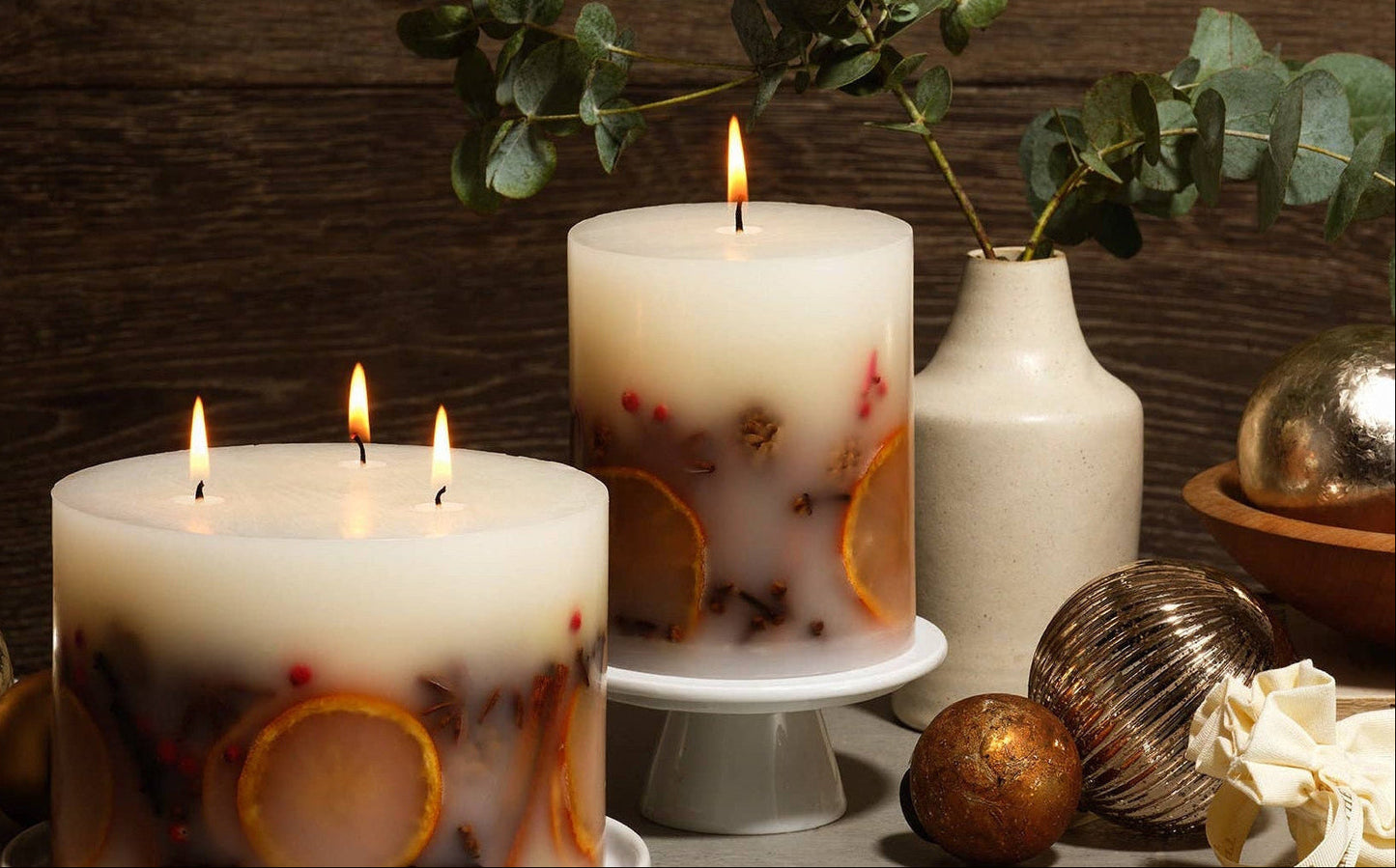 Luxury Handmade Winter Botanical Christmas Single Wick Pillar Candle