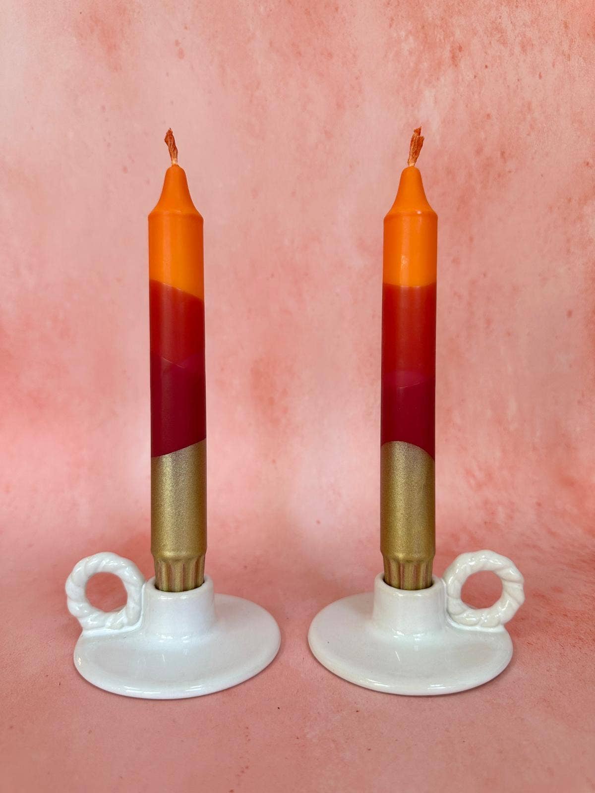 Candles - Orange & Burgundy Gold Dipped Pack of 2