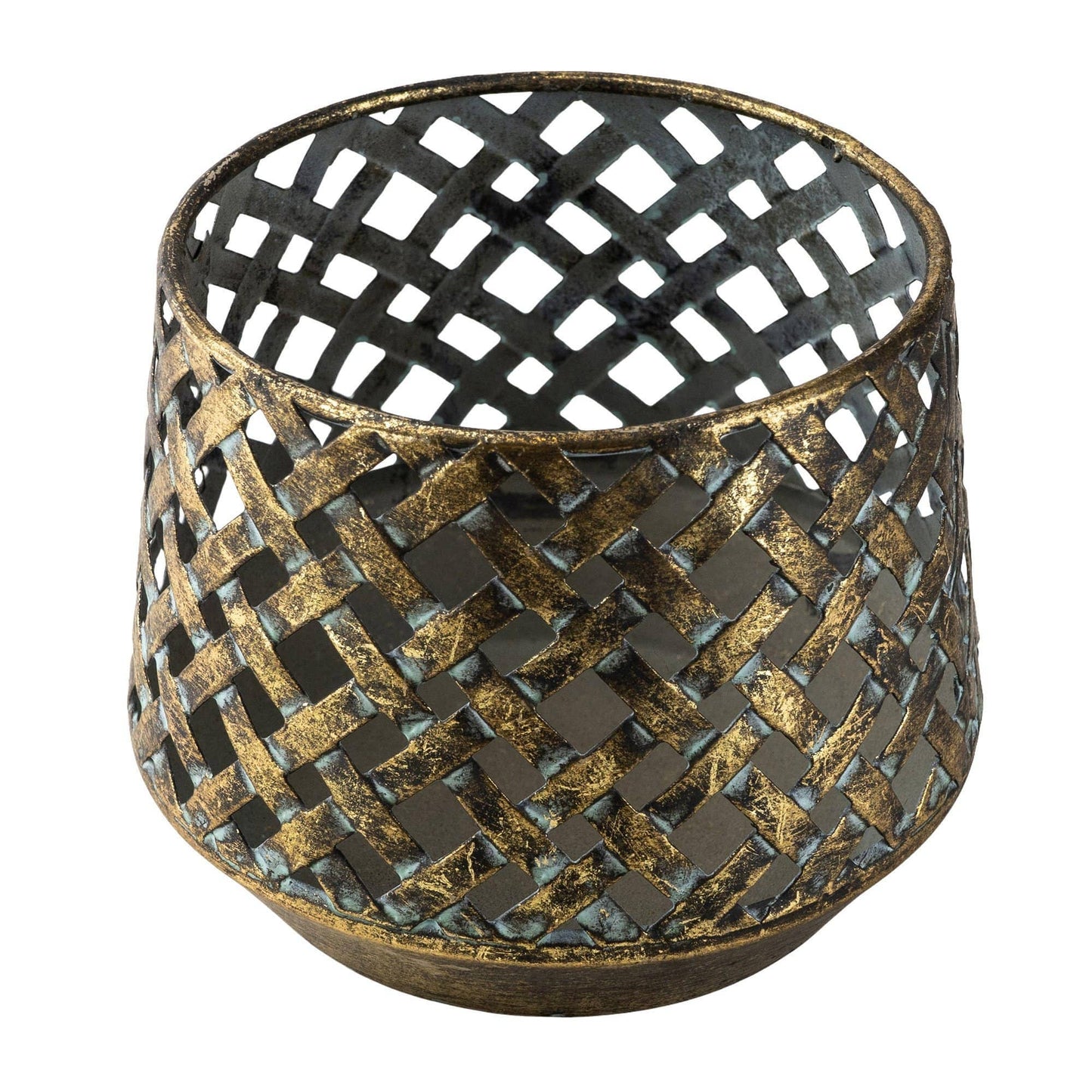 Large Brushed Gold Lattice Tealight Holder