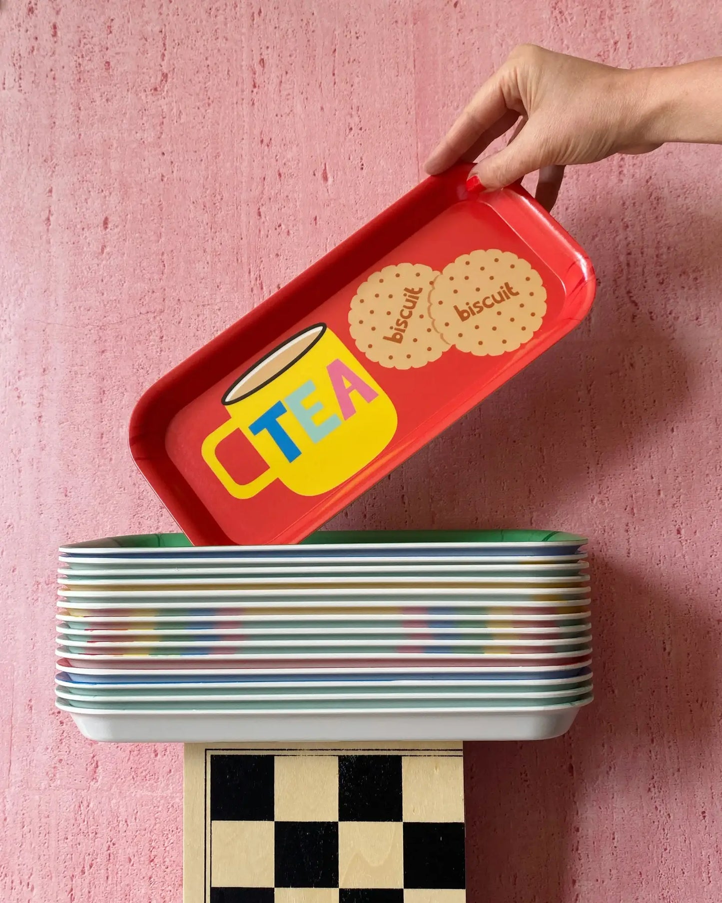Tea and Biscuits Melamine Tray: Red