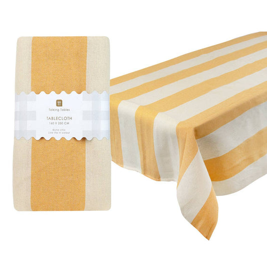 Yellow Stripe Cotton XL Tablecloth - 160cm x 250cm