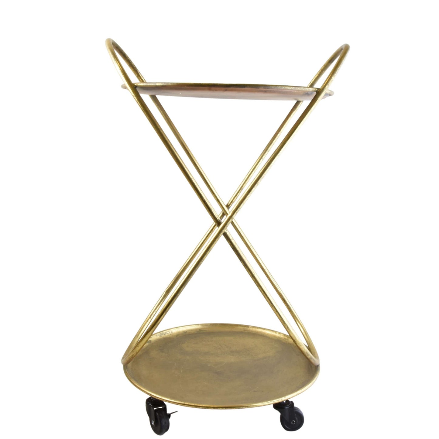 Round Antiqued Gold Serving Trolley on Castors