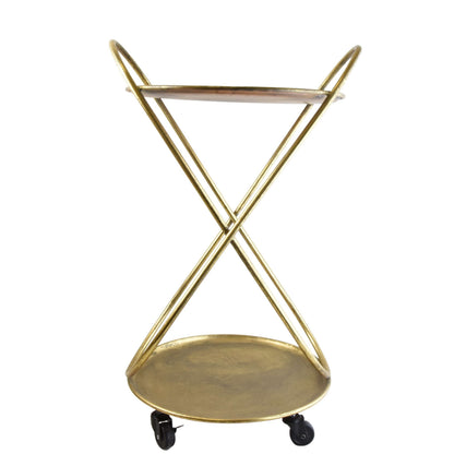 Round Antiqued Gold Serving Trolley on Castors