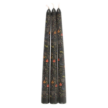 Candles - Black Folk Floral Print Dinner Candles - Box of 3