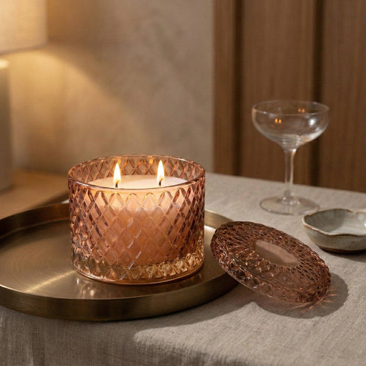 Amber Round Embossed Candle Jar