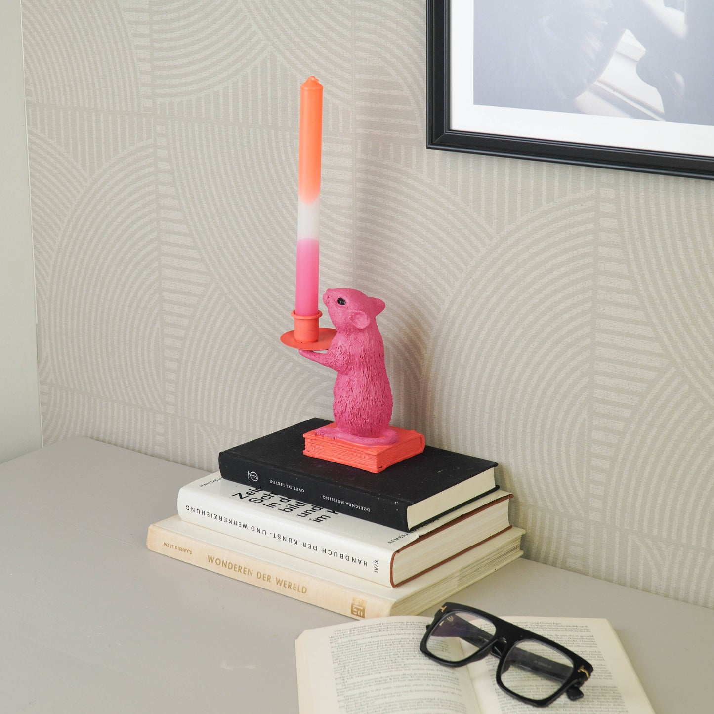 Book Mouse Candle Holder - Popping Pink And Red