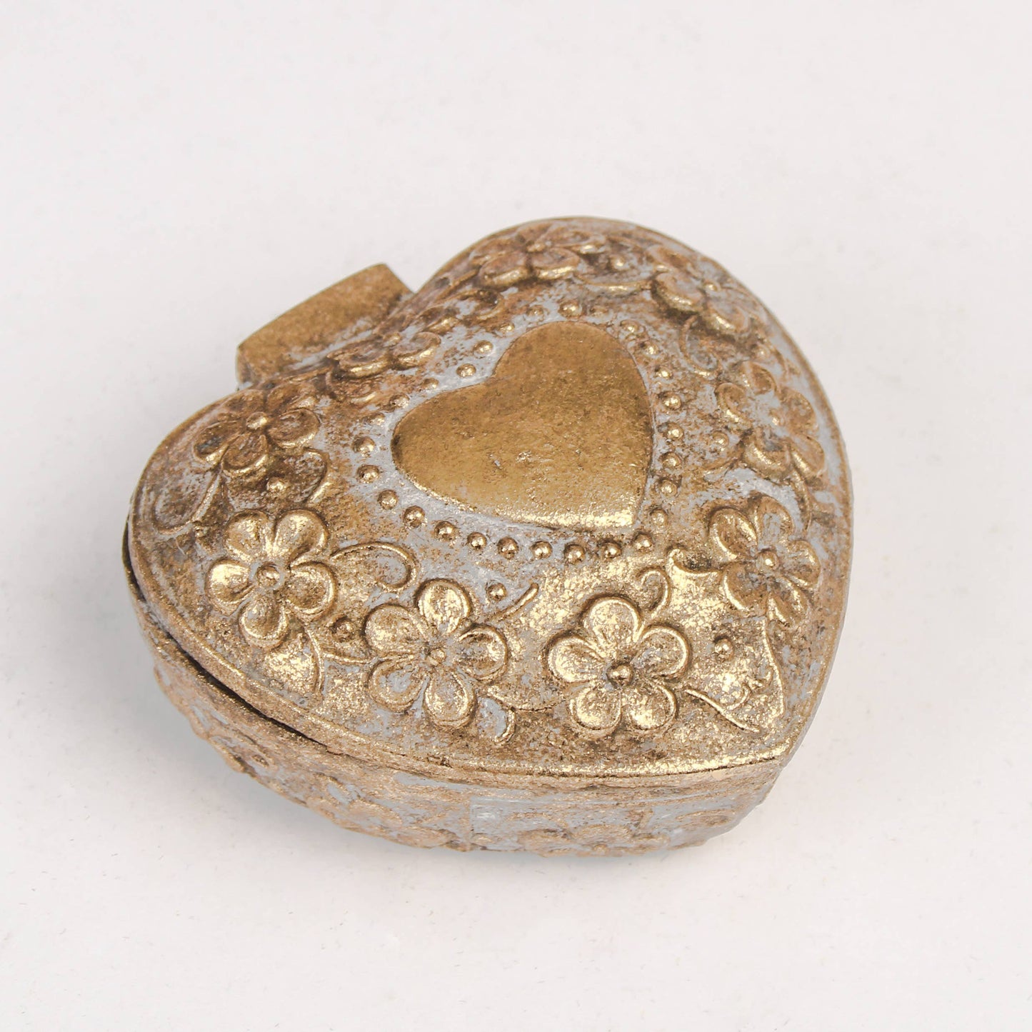 Distressed White & Gold Heart Trinket Box