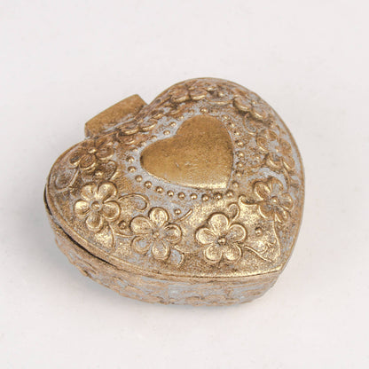 Distressed White & Gold Heart Trinket Box