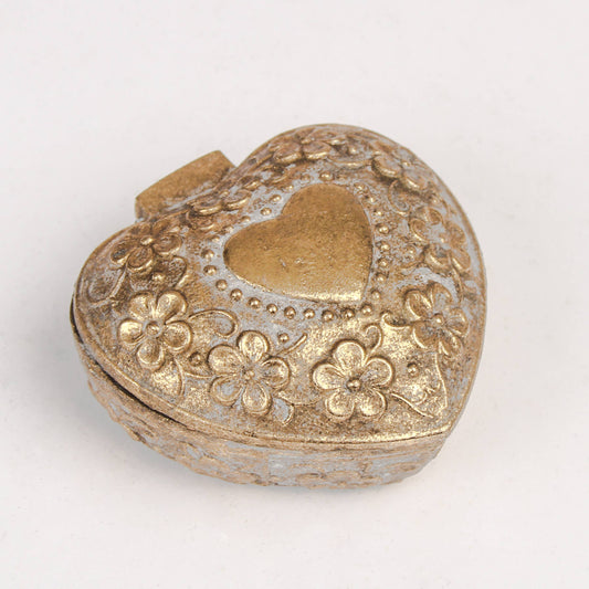 Distressed White & Gold Heart Trinket Box