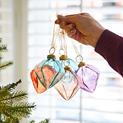 Coloured Glass Diamond Baubles