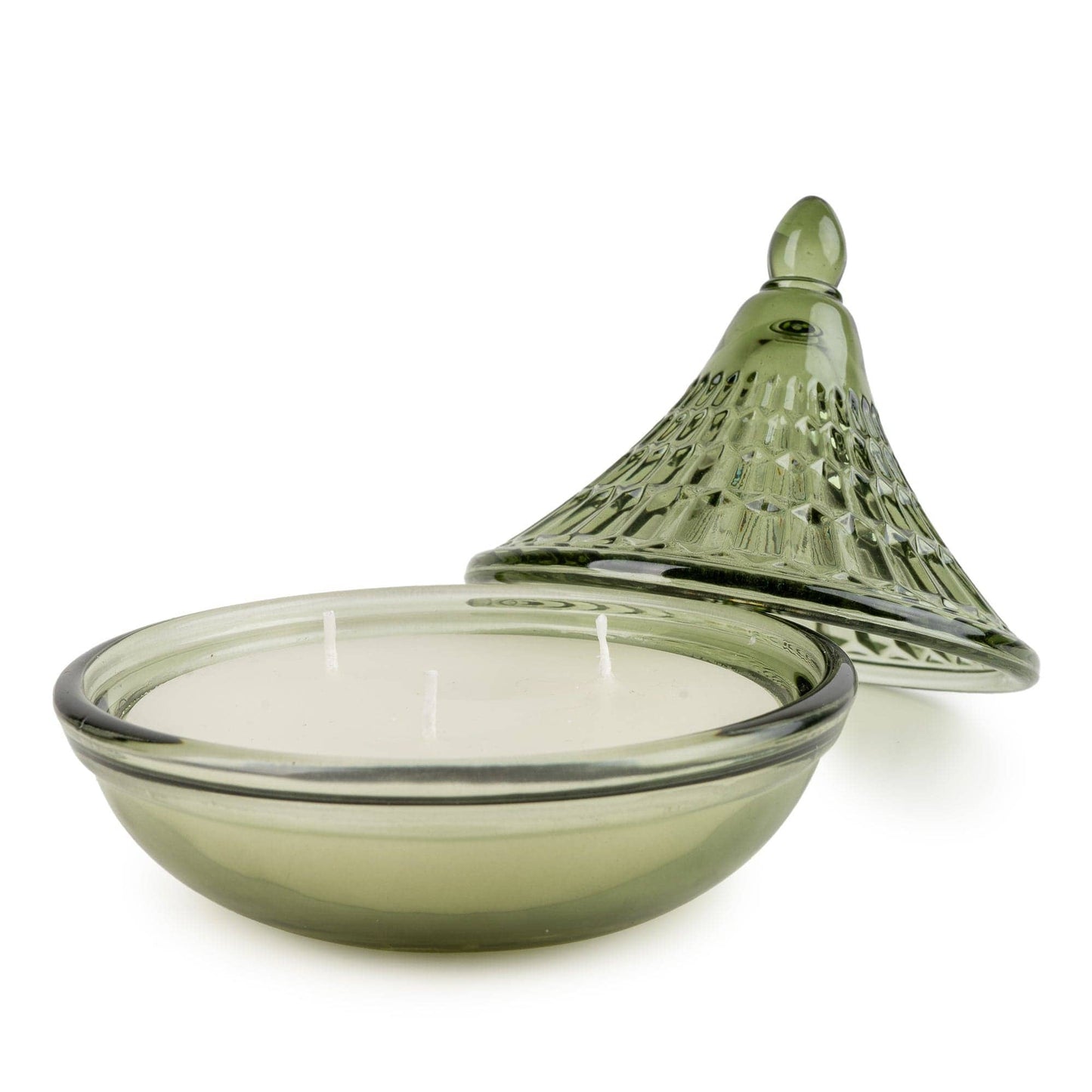 Green Embossed Glass Candle