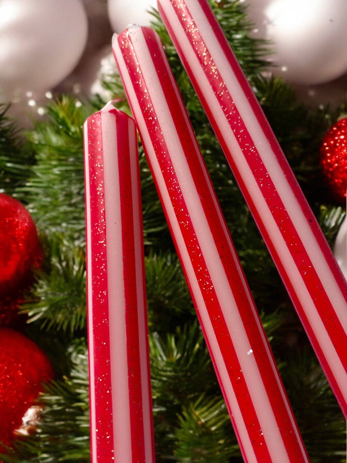 Christmas Pinstripes Dip Dye Dinner Candle Trio