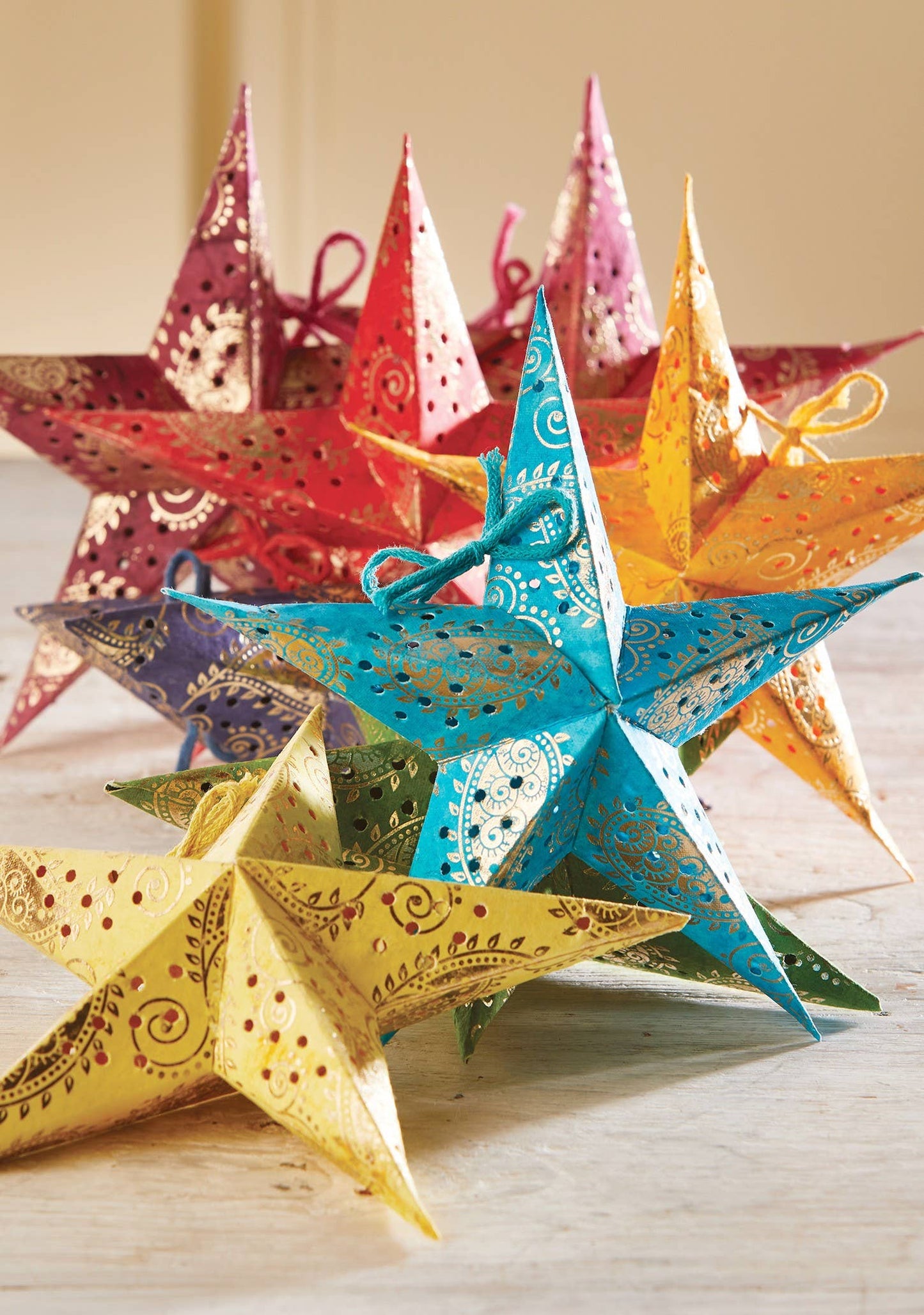 Set of 8 Rainbow Batik Mini Stars