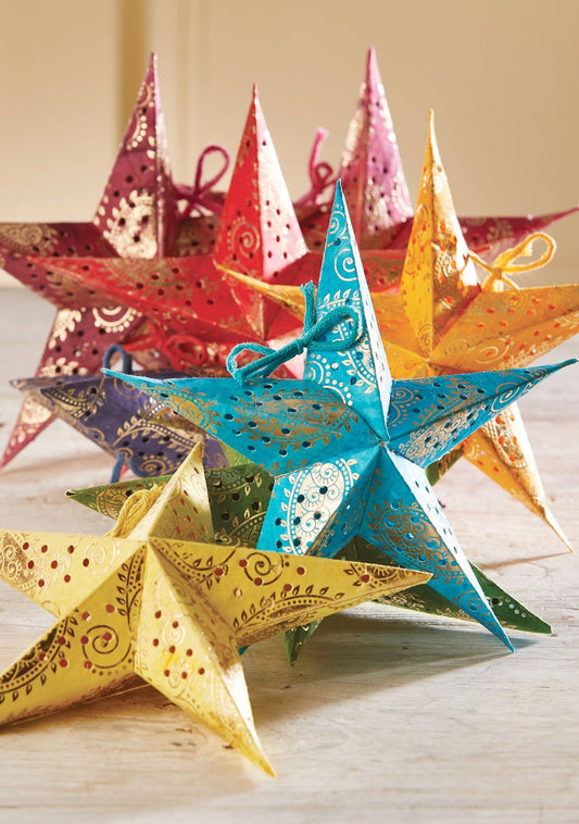 Set of 8 Rainbow Batik Mini Stars