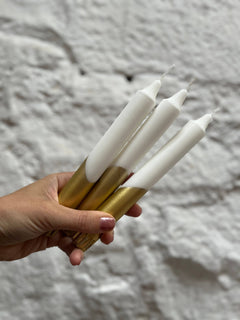 Candles - White With Gold Dip Dinner Candle Pack of 2