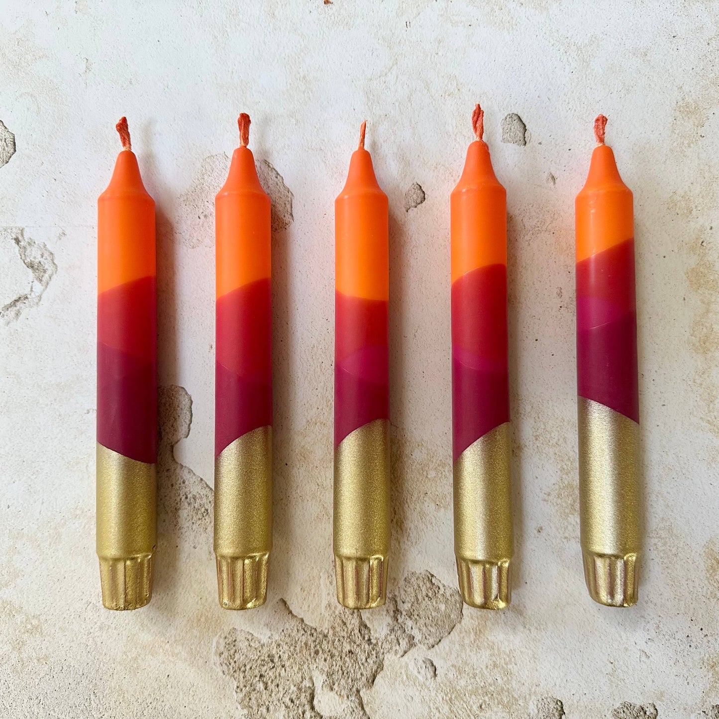 Candles - Orange & Burgundy Gold Dipped Pack of 2