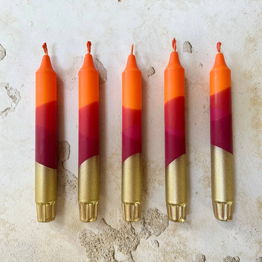 Candles - Orange & Burgundy Gold Dipped Pack of 2