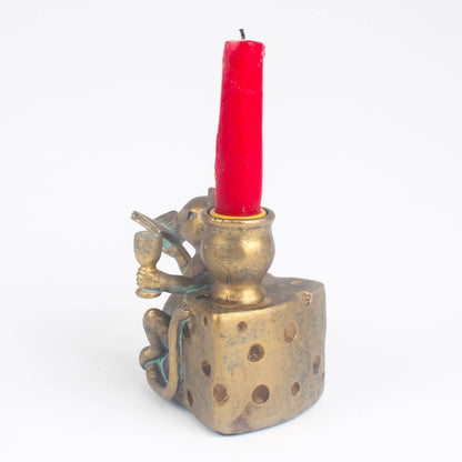Antique Bronze Mouse on Cheese Candle Holder