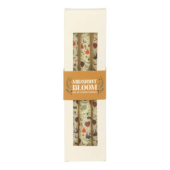 Candles - Cream Folk Floral Print Taper Dinner Candles - Box of 3